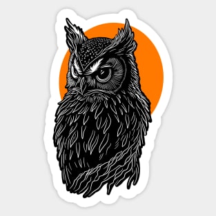 White Owl design in front of orange full moon. Sticker